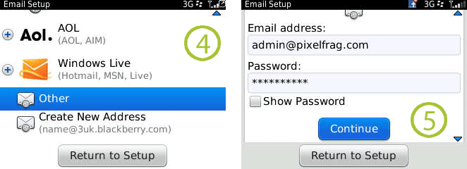 45 Setting up an email account on your BlackBerry